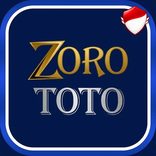 Logo resmi zortoto, teks emas dan putih dua baris pada latar biru tua berbingkai